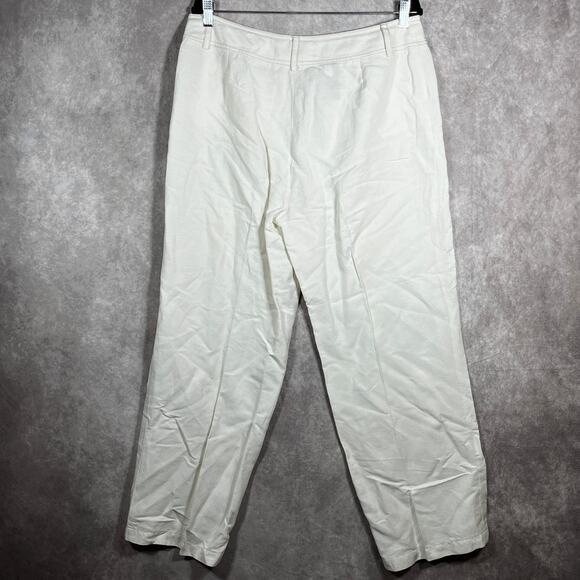Kasper Pants 14 White Linen Blend Trousers Ankle Straight Leg Career Casual Work - Picture 5 of 10